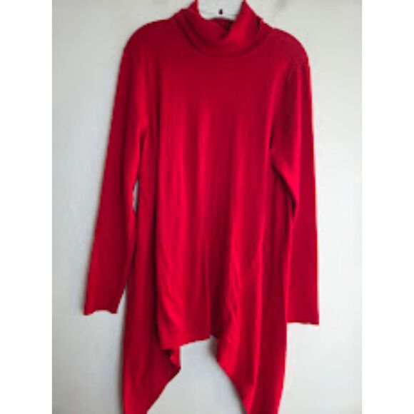 Chico's Red Cotton/Cashmere Blend Assymetrical Hem Turtleneck Sweater 2/US Large - Picture 1 of 6